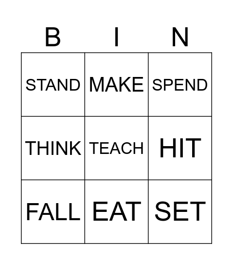 IRREGULAR VERBS Bingo Card