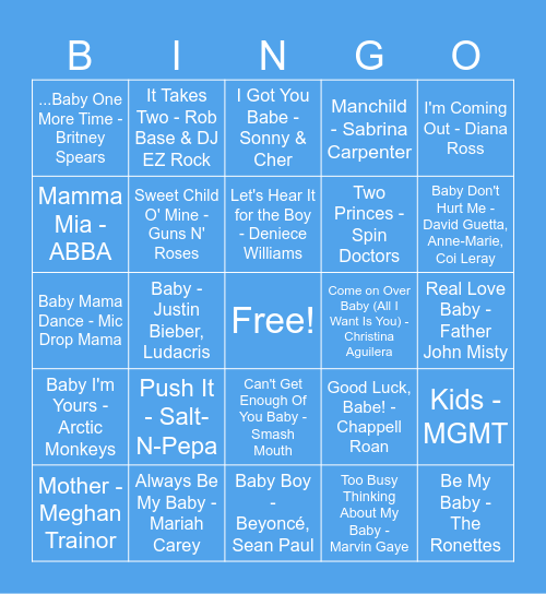 Bingo, Baby!! Bingo Card