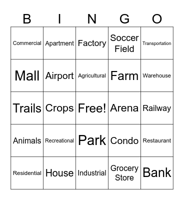 Land Use Bingo Card