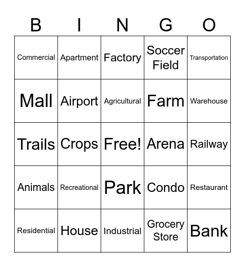 Land Use Bingo Card