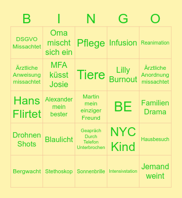 Oster Bergdoktor Bingo Card