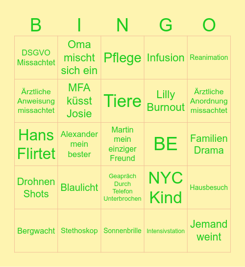 Oster Bergdoktor Bingo Card