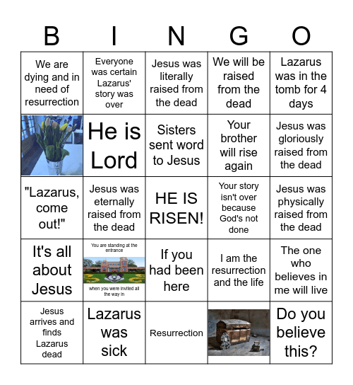 Easter...Jesus is Risen from the dead Bingo Card