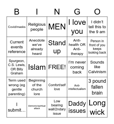 Church Bingo Card