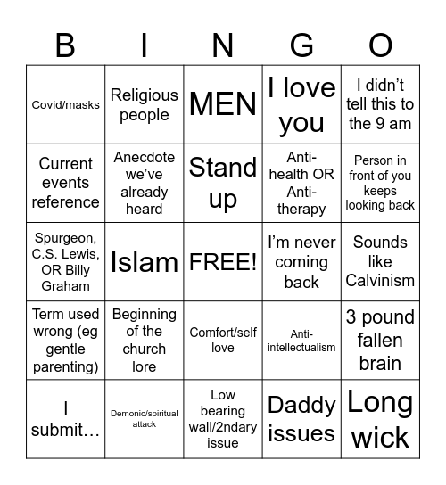 Church Bingo Card
