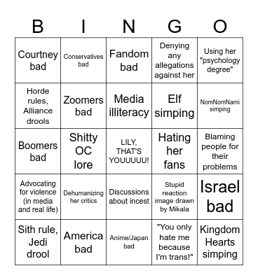Lily Orchard Bingo Card