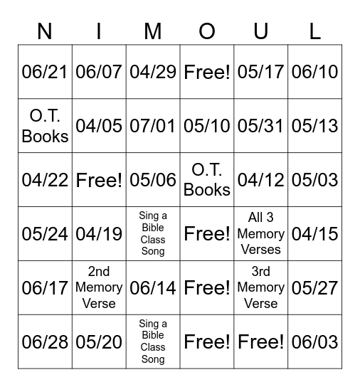 ATTENDANCE Bingo Card