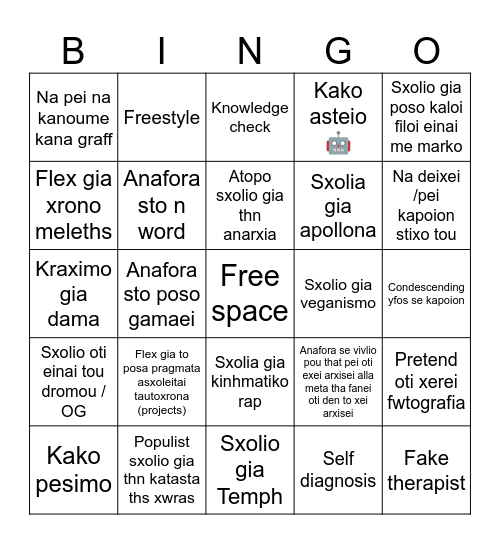 Bakopoulos Bingo Card