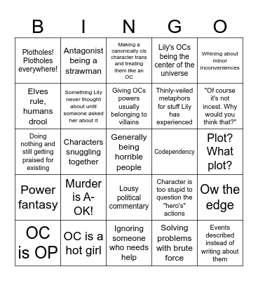 Lily Orchard OC Bingo Card