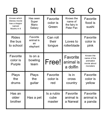 Georgi's Birthday Bingo Card