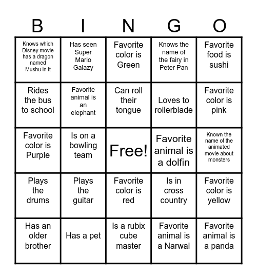 Georgi's Birthday Bingo Card
