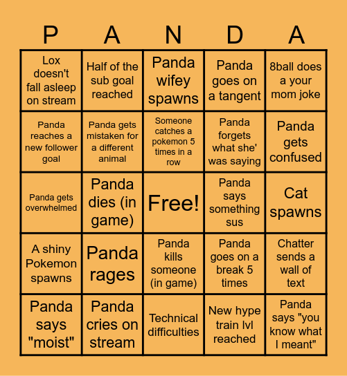 Panda's Subathon Bingo Card