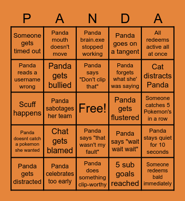 Panda's Subathon Bingo Card