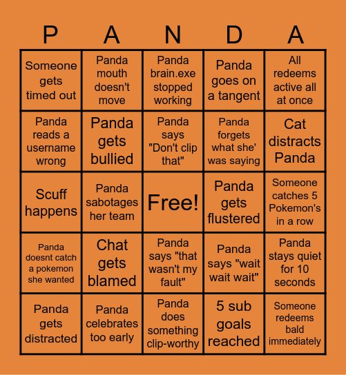 Panda's Subathon Bingo Card
