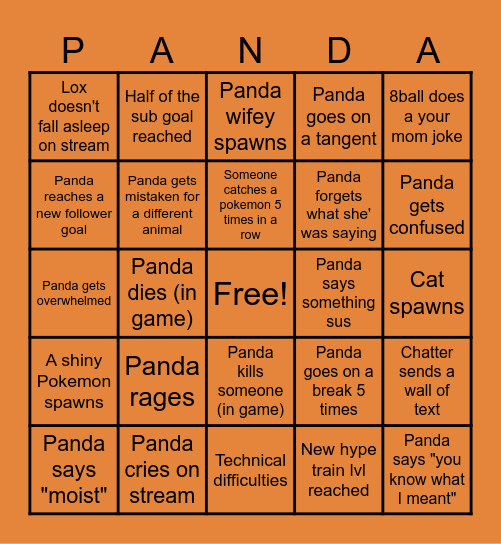 Panda's Subathon Bingo Card