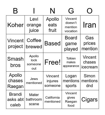 Zandi visit bingo Card