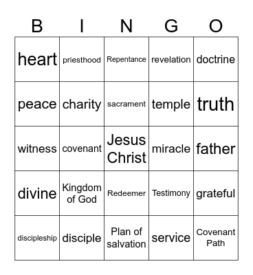 General conference bingo Card
