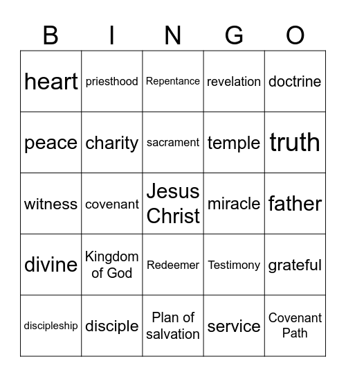 General conference bingo Card