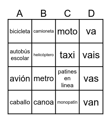 Transportation Bingo Card