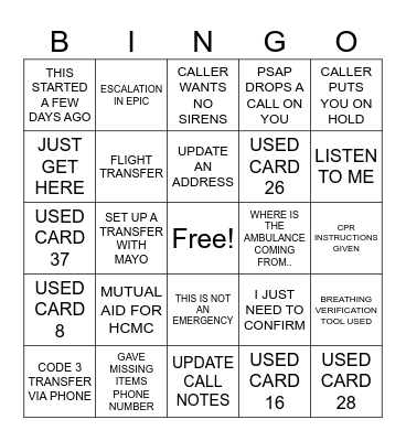 CALL TAKER Bingo Card