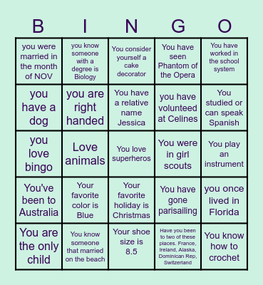 What do you have in common with Jessica? Bingo Card