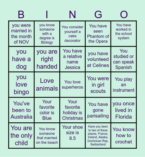 What do you have in common with Jessica? Bingo Card