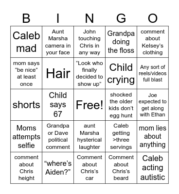 Family Easter Bingo Card