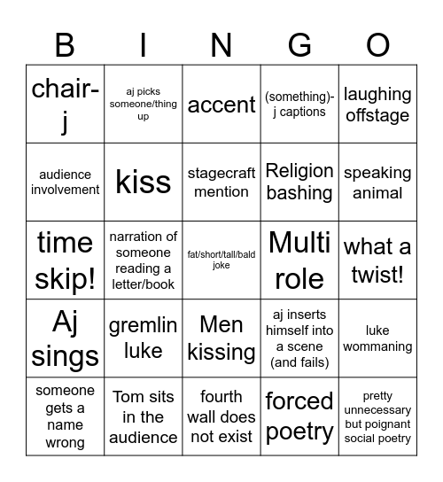 sfth longform Bingo Card