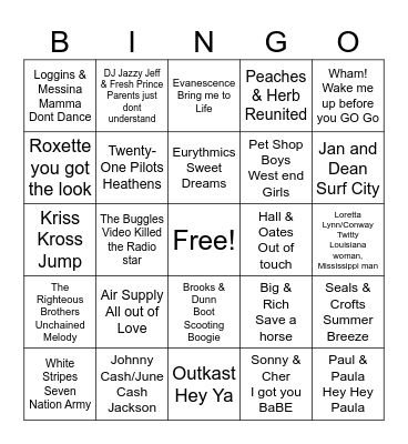 Music Duos Bingo Card