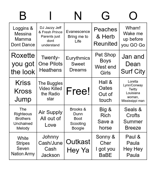 Music Duos Bingo Card