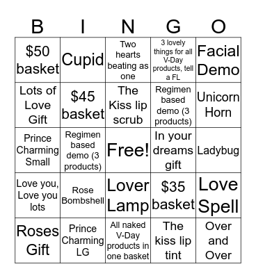 Lovers Bingo!  Bingo Card