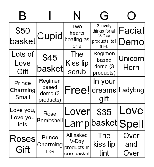 Lovers Bingo!  Bingo Card