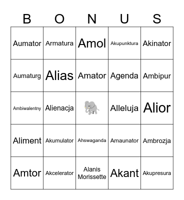 Bonus Bingo Card