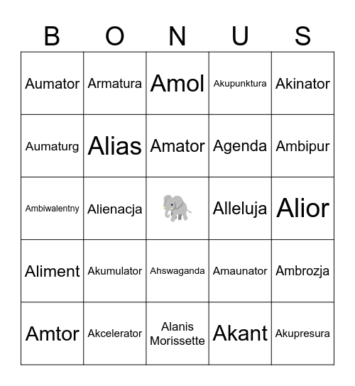 Bonus Bingo Card
