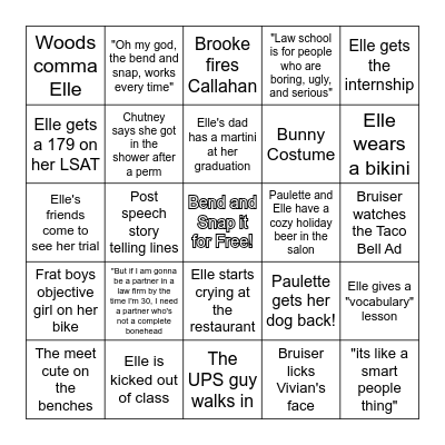 Legally Blonde Bingo Card