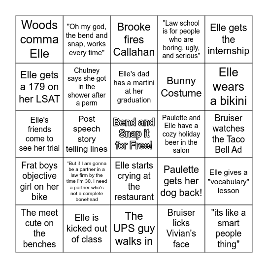 Legally Blonde Bingo Card