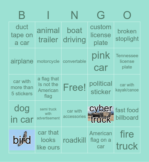 Car Bingo! Bingo Card