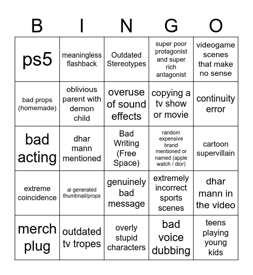 Dhar Mann Bingo Card