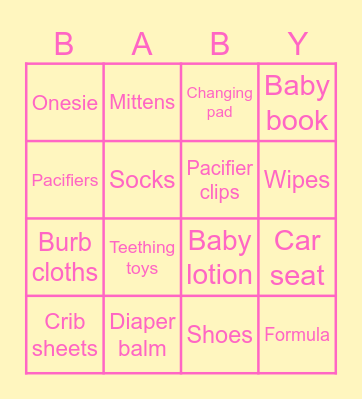 Baby Shower Bingo Card