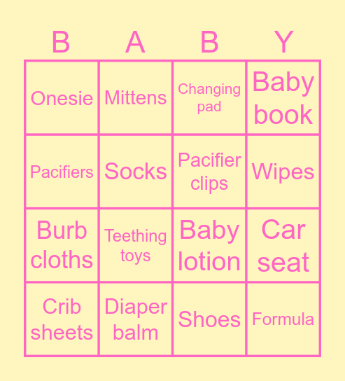 Baby Shower Bingo Card