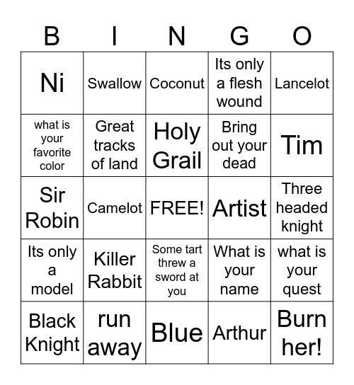 Monty Python Bingo! Bingo Card