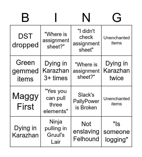 Untitled Bingo Card