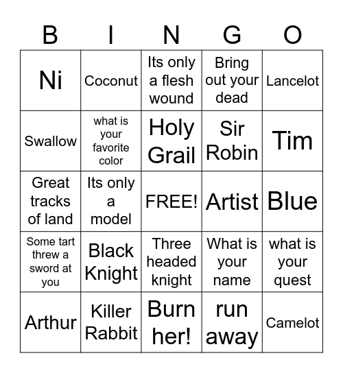 Monty Python Bingo! Bingo Card