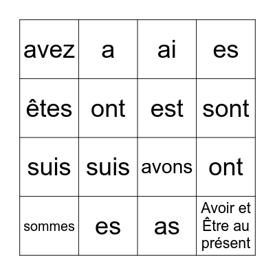 Avoir et Être au présent Bingo Card