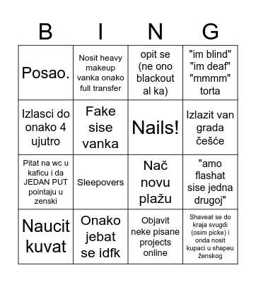 18+ summer Bingo Card