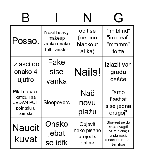 18+ summer Bingo Card