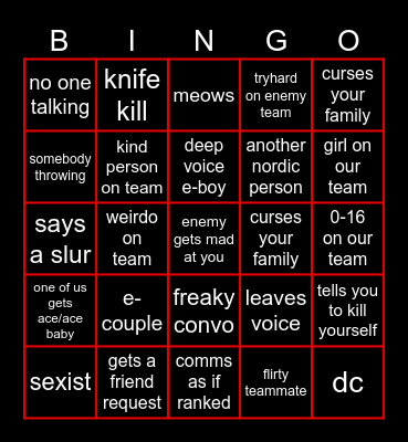Valorant Swiftplay Bingo Card