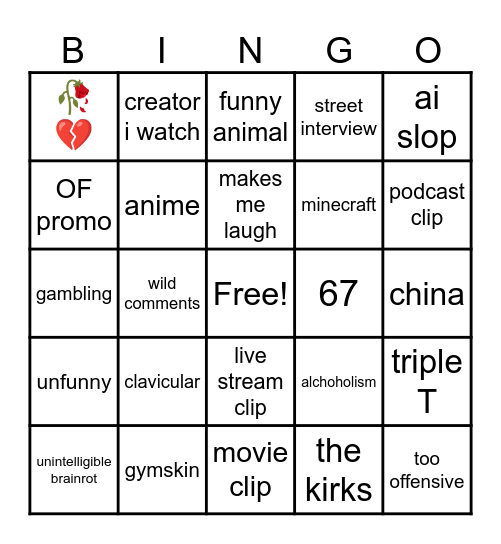 IG reels bingo Card