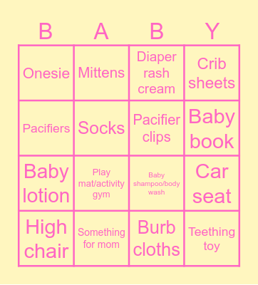 Baby Shower Bingo Card