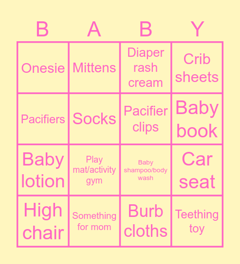 Baby Shower Bingo Card